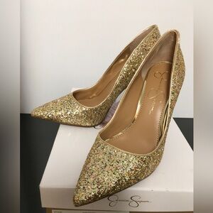 Jessica Simpson Cassini Confetti Sparkling Gold Heels